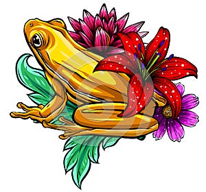 Tropical Frog with flowers vector illustration image photo