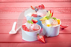 Tropical fruit with assorted ice cream flavors