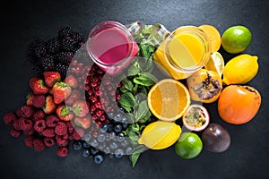 Tropical fruit and berries fruit smoothies