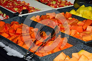 Tropical fruit in buffet trays