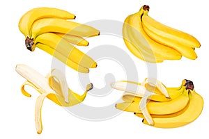 Tropical fruit isolated. Collection of tasty ripe bananas isolated on a white background. Health.