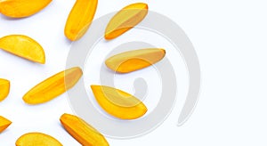 Tropical fruit, Mango slices on white