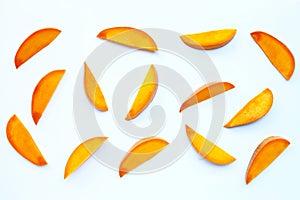 Tropical fruit, Mango  slices on white background