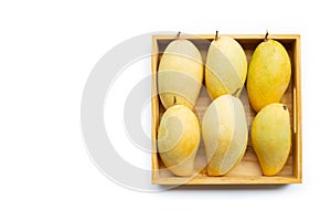 Tropical fruit, Mango  in wooen box on white background