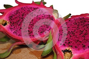 Tropical fruit pink pitahaya isolated on white. closeup of dragon fruit for background