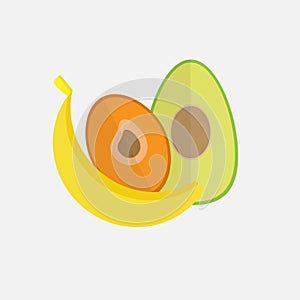 Tropical Fruit Set Banana Mango Icon