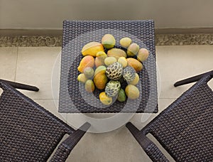 Tropical Fruit On a Small Table on Balcony or Porch Relaxing