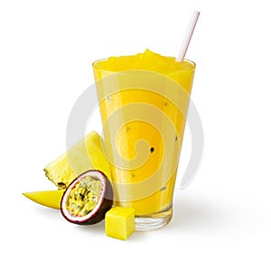 Tropical Fruit Smoothie on White Background
