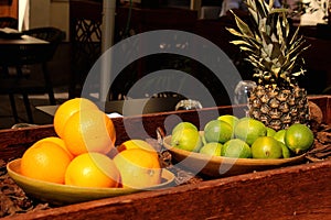 Tropical fruit used as a decoration at a restaurant
