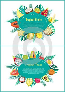 Tropical Fruits Banner with Exotic Food Oval Frame