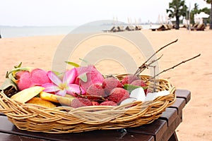 Tropical fruits on the beach
