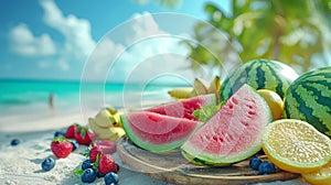 Tropical Fruits Beach Scene