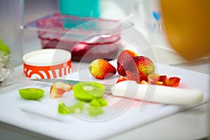 Tropical fruits being prepared