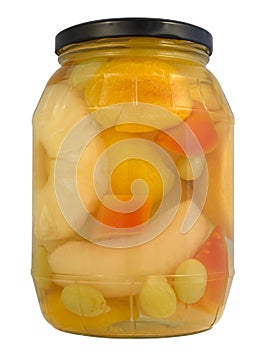 Tropical fruits in jar