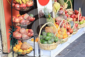 Tropical fruits in a market stall