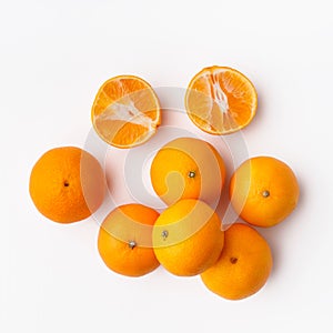 Tropical fruits tangerines or mandarins isolated on white background. Top view photo for marketplace