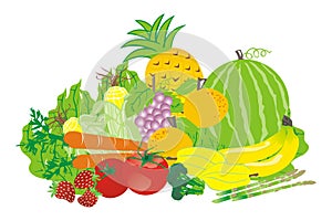 Tropical Fruits and vegetables vector