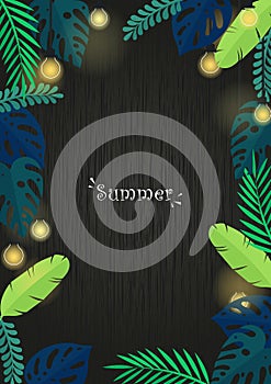 Tropical garden with light party at night frame vector.