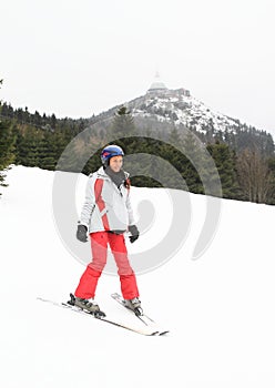 Tropical girl skiing