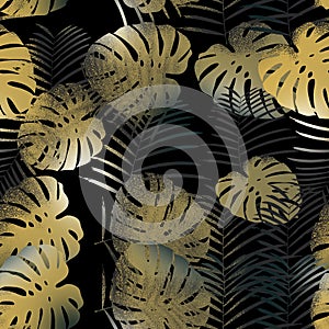 Tropical Gold Leaves Background Pattern Seamless photo