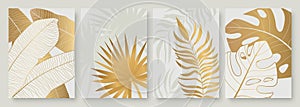 Tropical golden leaves set for social media stories, luxury abstract gold palm tree leaf