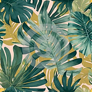 tropical gradient pattern, monstera and banana leaf background