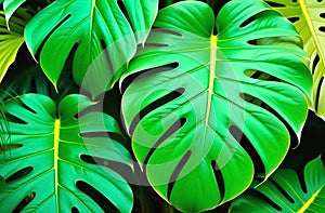 Tropical green bright leaves for background