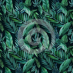 Tropical green leaves seamless patterns. Exotic wallpaper