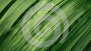 Tropical Green Palm Leaf Texture in Close-Up: Natural and Exotic