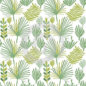 Tropical greenery flower, seamless pattern