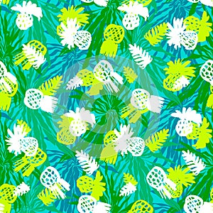 Tropical grunge pattern with fruits and leafs