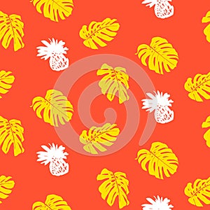 Tropical grunge pattern with fruits and leafs