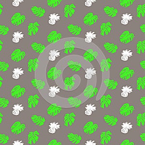 Tropical grunge pattern with fruits and leafs