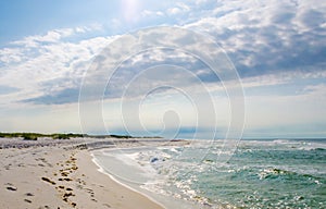 Tropical Gulf Coast ocean beach landscape scene.