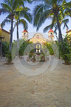 Tropical hacienda courtyard garden in Mexico