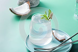 Tropical hard seltzer cocktail with coconut water and ice