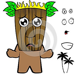 Tropical hawaian tiki mask character cartoon kawaii expressions collection illustration