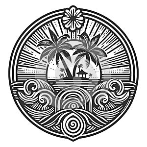 Tropical Hawaii Beach engraving raster