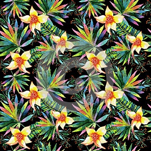 Tropical Hawaii leaves palm tree pattern in a watercolor style.