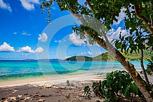 Tropical Hawksnest beach on the island of St John photo