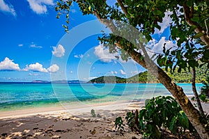 Tropical Hawksnest beach on the island of St John