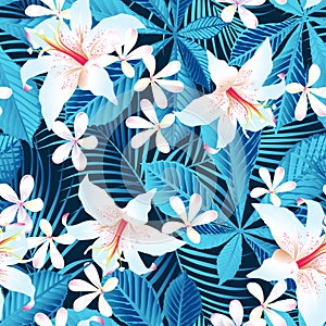Tropical hibiscus floral 5 seamless pattern
