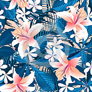 Tropical hibiscus floral 6 seamless pattern