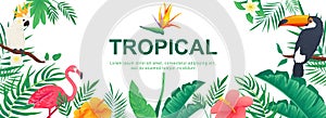 Tropical horizontal web banner. Vector illustration photo