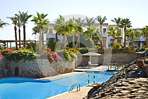 Tropical hotel swimming pool