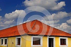 Tropical house under blue sky