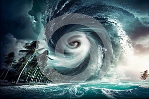 Tropical hurricane, atmospheric cyclone picture. Generative AI