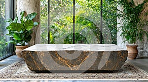 Tropical indoor garden with marble coffee table photo