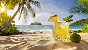 Tropical Indulgence: Exotic Cocktail Served on a Sun-Kissed Beach.