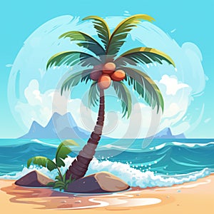 Tropical island, azure sea, golden sand and palm tree